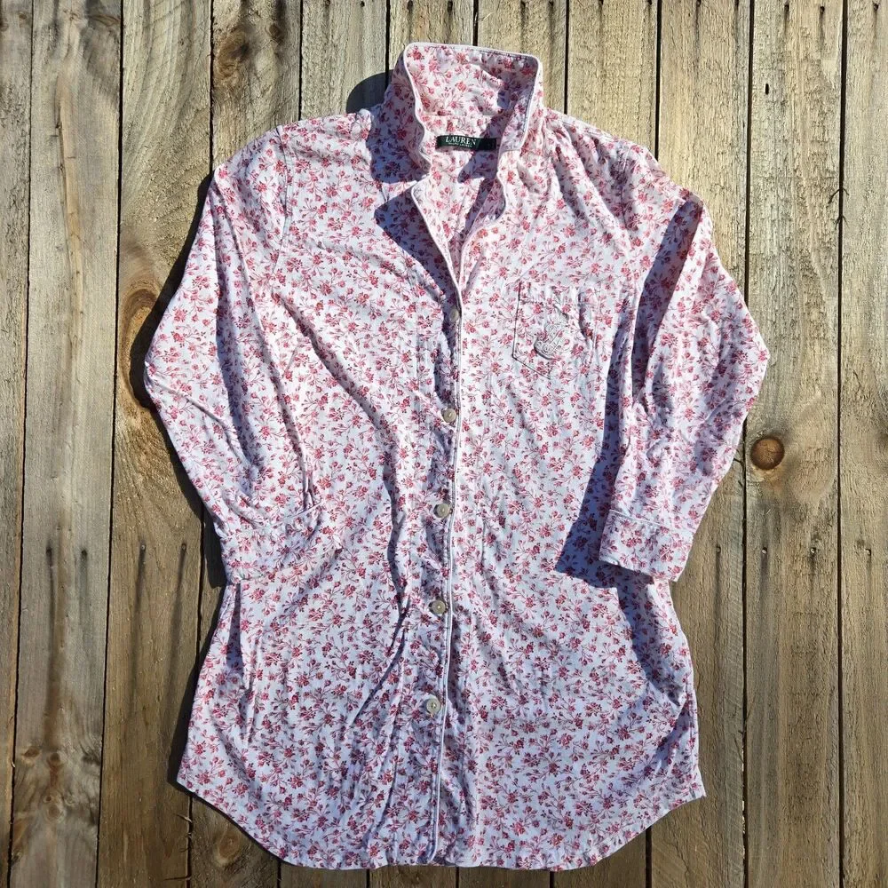 LOT of 2 Lauren Ralph Lauren Womens Nightgown Sleep Shirt Floral Large Cotton - Picture 5 of 14